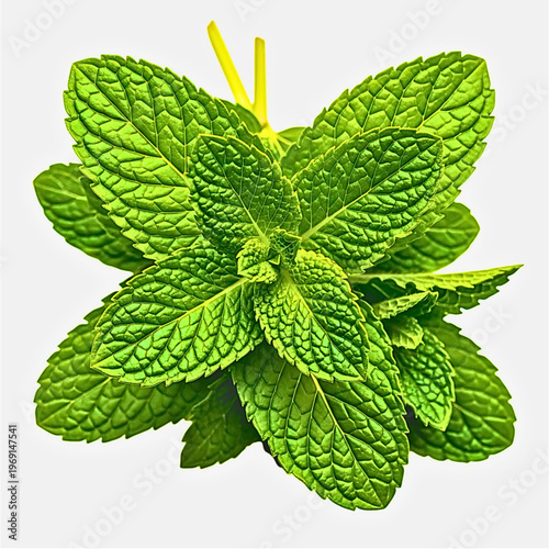 Fresh Mint Leaves Bunch Isolated, Green Peppermint Herb for Cooking