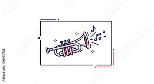 Expressive line art trumpet icon creating a vibrant melody, perfect for jazz and orchestral themes