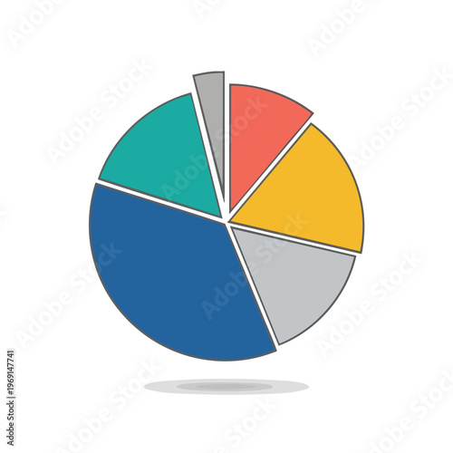Colorful pie chart with five unequal segments on a white background