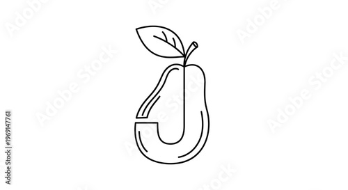 Minimalist pear illustration incorporating letter J elegant line art design for branding or