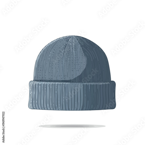 A knitted, blue beanie with a ribbed texture and a folded brim