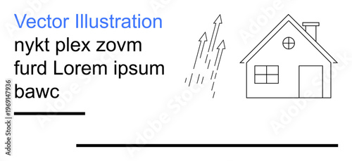 Weather, environmental impact, home safety, rain, protection, infographic. Outline of a house with rain and directional arrows. Weather and environmental impact concept