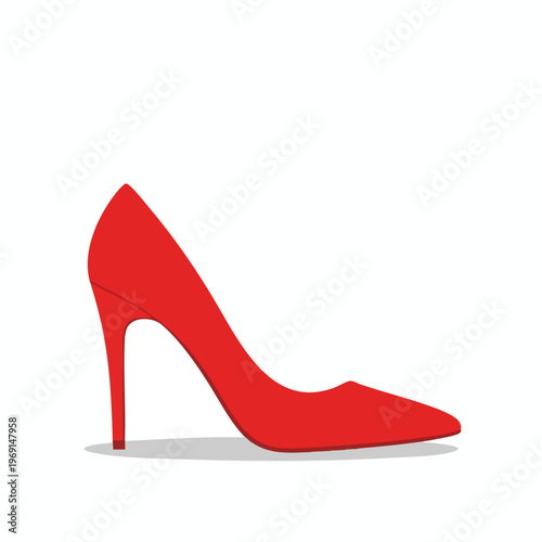 A minimalist vector illustration of a single red stiletto heel against a white background