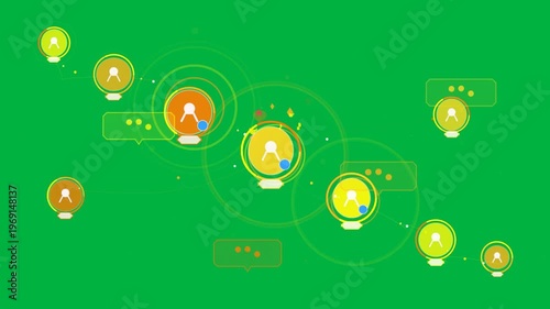 On ping nodes pulsing rings growing and linking sparking showing network on transparent background