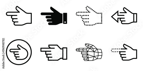 Eight variations of hand pointer icons, including outline, solid, dotted, and wireframe styles