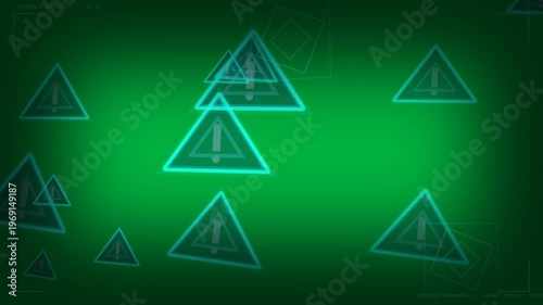 System alert starting teal alert triangles converging, pulsing on transparent HUD, showing shutdown