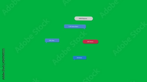 After two frames metric bubbles appearing clustering fading to show engagement on transparent bg