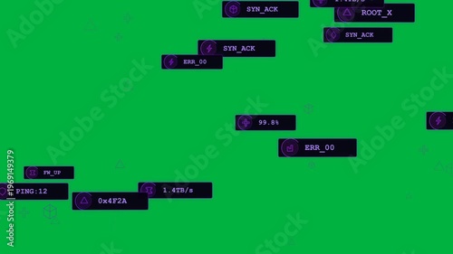 On startup transparent overlay unfolding, purple boxes drifting in, clustering to show node metrics