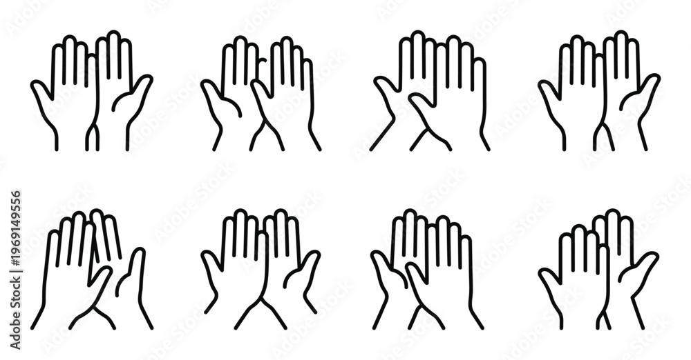 Fototapeta premium Hands line icon set human palm outline open hand gesture medical and care symbol collection