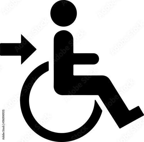 Accessible wheelchair symbol, disability sign, black icon, directional arrow