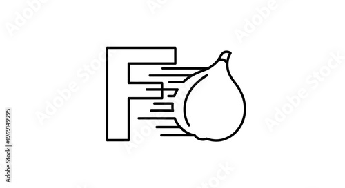 Minimalist F letter and fig illustration conveying speed and freshness in a sleek line art design