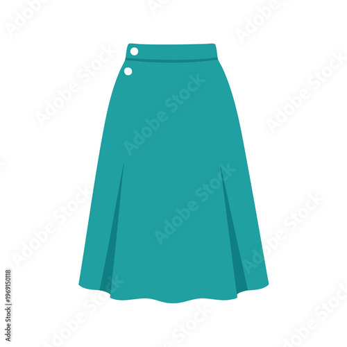 A simple teal A-line midi skirt with two white buttons at the waist