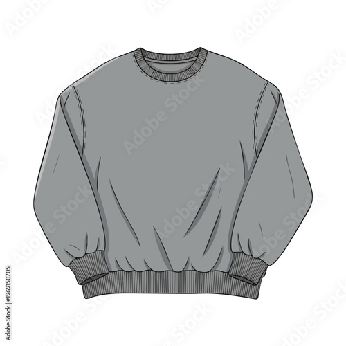 Gray crewneck sweatshirt with dropped shoulders and balloon sleeves, cuffed hem
