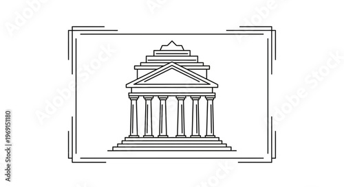 Classical Building Facade with Columns and Pediment, Architectural Illustration