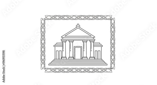 Classical Building Facade with Columns and Pediment, Architectural Outline