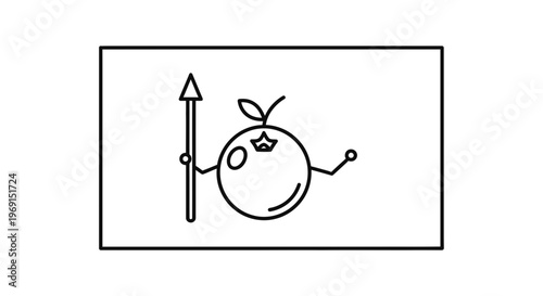 Cartoon Orange Character Holding Spear, Funny Fruit Mascot, Vector Illustration