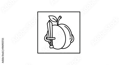 Cartoon Peach Holding Sword, Funny Fruit Character with Weapon, Playful Food Art