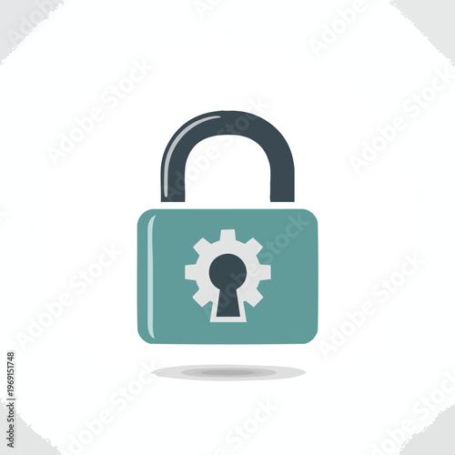 A teal lock with a gear-shaped keyhole and a dark gray shackle