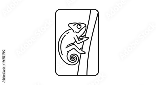 Chameleon Climbing Branch Icon, Vector Illustration, Animal Silhouette