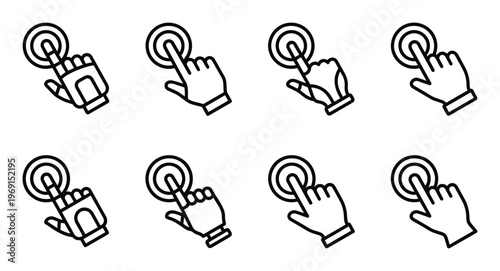 Set of click and tap gesture vector line icons. concept of interaction, pointer, and digital interface