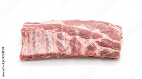 Raw pork rib piece on a white background