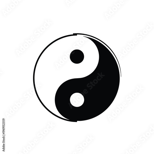Classic Yin Yang symbol with black and white halves, centered on white