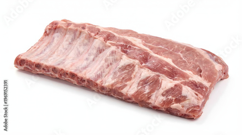 Raw pork rib piece on a white background