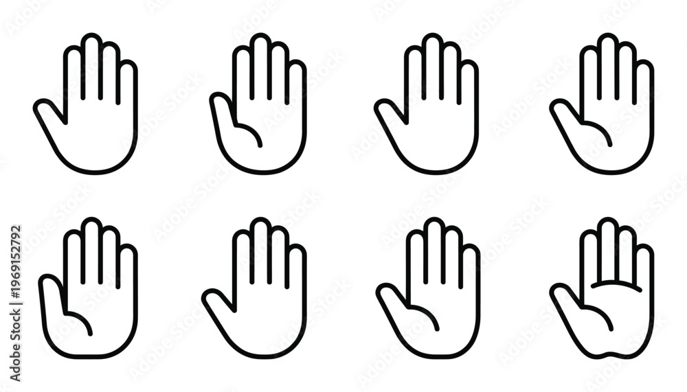 Obraz premium Stop hand line icon set open palm gesture warning and prohibition signal human body part
