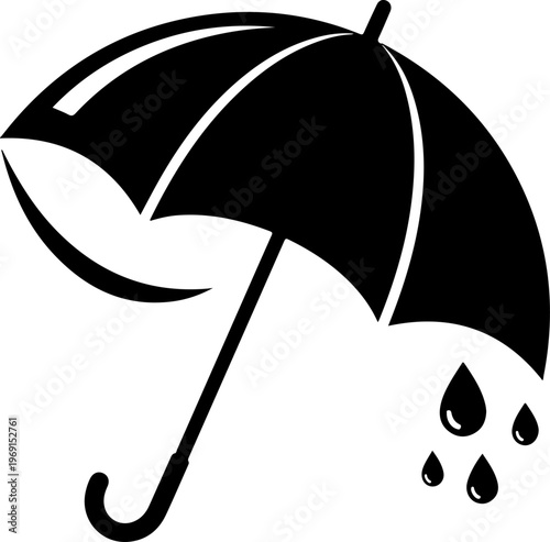 Black umbrella icon, rainy weather symbol, waterproof accessory, vector illustration