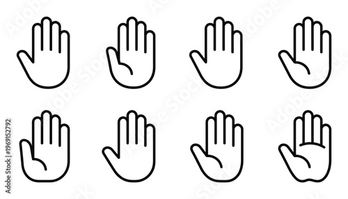 Stop hand line icon set open palm gesture warning and prohibition signal human body part