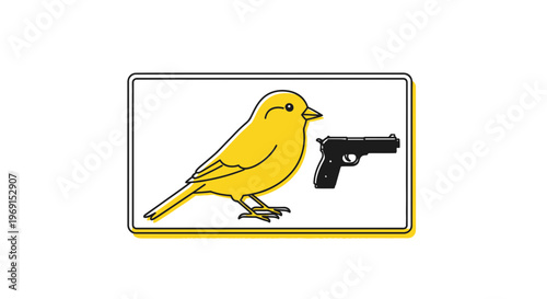 Yellow Canary Bird with Gun Symbolizing Danger or Threat