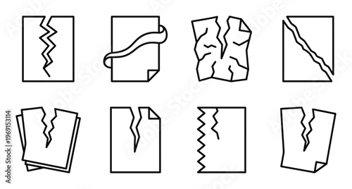 Vászonkép Torn paper icon set featuring different ripped document silhouettes and damaged