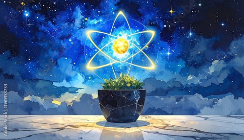 Cosmic Plant Pot with Atomic Star Glow