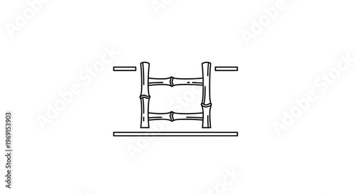 Bamboo structure with horizontal bars, minimalist line art, isolated on white background