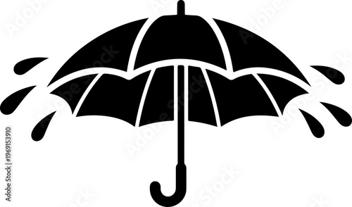 Black umbrella icon, rainy weather symbol, waterproof shelter sign, vector graphic
