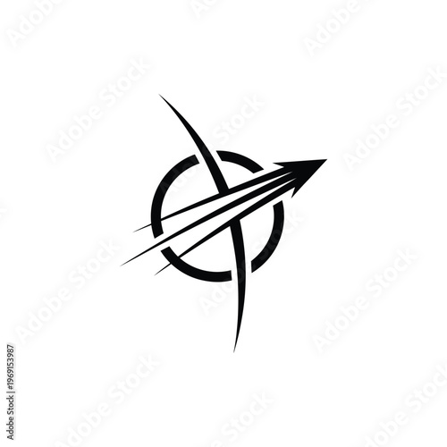 A sleek black arrow pierces a circular target in a graphic illustration.