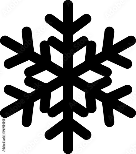 Black snowflake icon, winter symbol, frosty design element, vector graphic