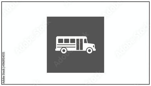 White School Bus Icon on Dark Gray Square Background