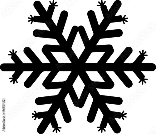 Black snowflake icon, winter symbol, frosty design, vector graphic