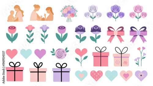 Canvastavla Colorful assortment of cartoon hearts, gifts, and holiday-themed icons
