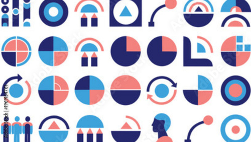 Colorful collection of icons representing various data visualization charts and graphs