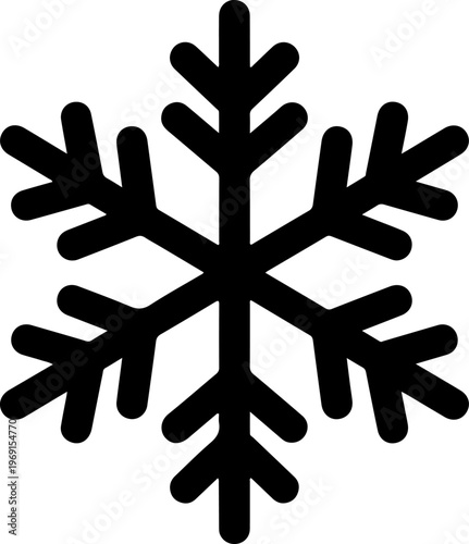 Black snowflake icon, winter symbol, frosty design element, vector graphic