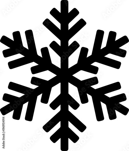 Black snowflake icon, winter symbol, frosty design element, vector graphic