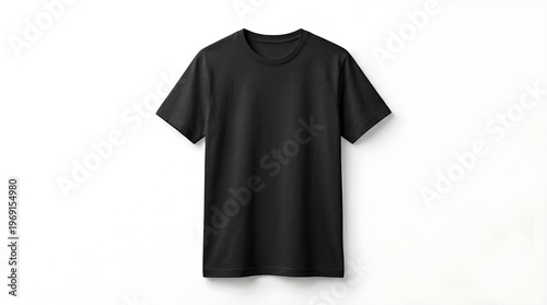 Black Blank T-Shirt Isolated on Clean Background Front View