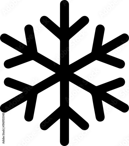 Black snowflake icon, winter symbol, frosty design element, vector graphic