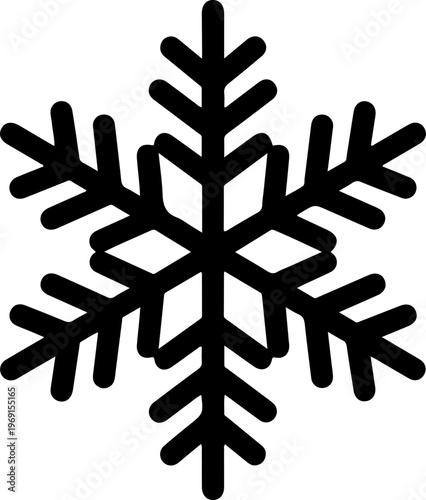 Black snowflake icon, winter symbol, frosty design element, vector graphic