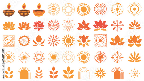 Vibrant collection of traditional chinese zodiac and luck-related symbols icons