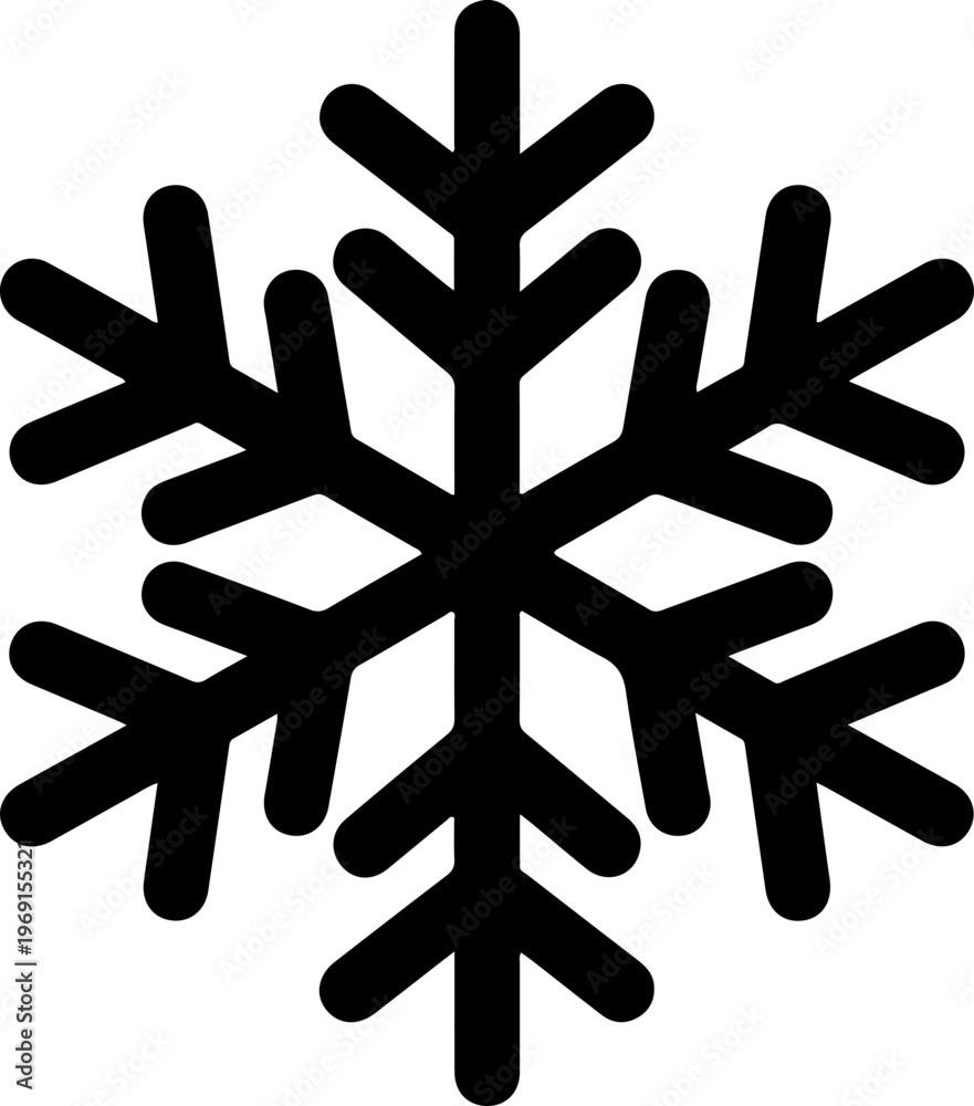 Fototapeta premium Black snowflake icon, winter symbol, frosty design element, vector graphic