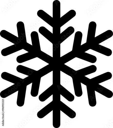 Black snowflake icon, winter symbol, frosty design element, vector graphic