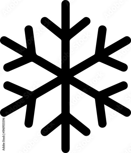 Black snowflake icon, winter symbol, frosty design element, vector graphic